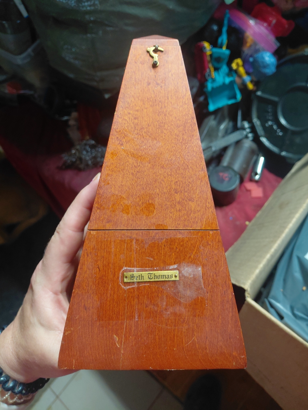 vintage Seth Thomas "Metronome De Maëlzel" wooden pyramid metronome.